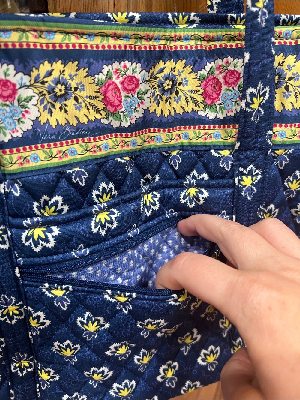 NWOT Vera Bradley Small Original Tote in Maison Blue Pattern - Picture 4 of 11
